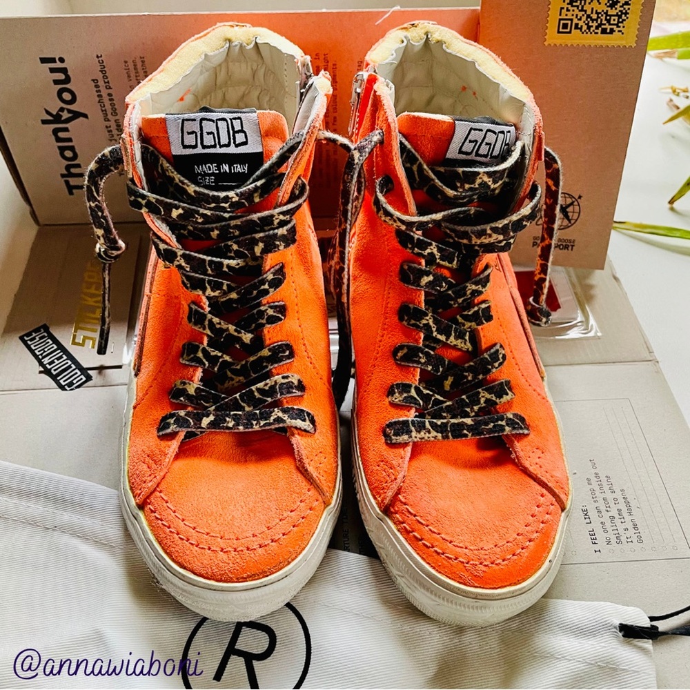 GOLDEN GOOSE Orange Slide High Tops - NEW